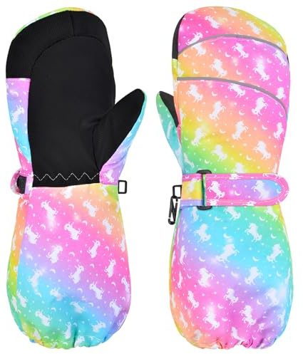PAMAID Kids Ski Gloves Toddler Mittens Waterproof Winter Warm Snowboard Mittens with Long Cuff for Kids Girls
