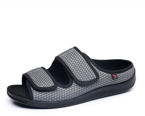 Fudaolee Sandalen Herren Rehaschuhe Klettverschluss Verbandsschuhe Damen Orthopädische Hausschuhe Weit Diabetiker Schuhe Unisex-Erwachsene Gesundheitsschuhe Therapieschuhe Grau Etikett 43 = EU 42