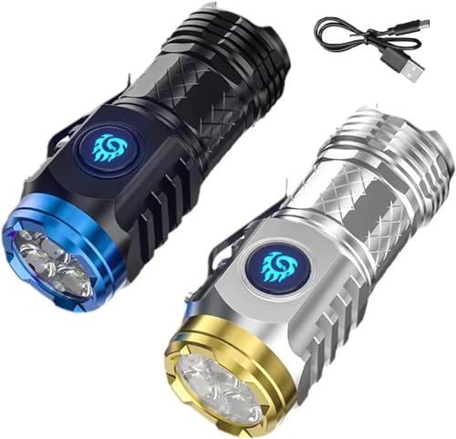 Three Eyed Monster Mini Flashlight Rechargeable LED Torch Ultra Bright Portable Flashlight Super Power Flashlight for Home Camping (Silver & Black)