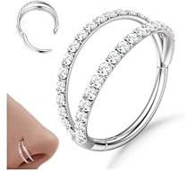 Diamday Hoop Nose Rings - CZ Piercing Double Nose Ring, 316L Surgical Steel, 18G, 9MM