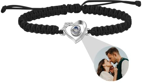 XXTONE Personalisiertes Foto-Projektions-Armband - Herz-Armband Mit Benutzerdefiniertem Bild Innen für Frauen, Paare - Jahrestag, Geburtstag Schmuck Geschenk