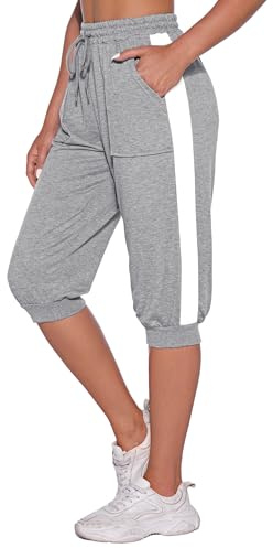 Nieery Dam Träningsbyxor Långa 3/4 Sommarbyxor Lös Dragsko Sportbyxor Kvinnor Casual Fitness Yoga Sportbyxor S-XXL, Grå, L