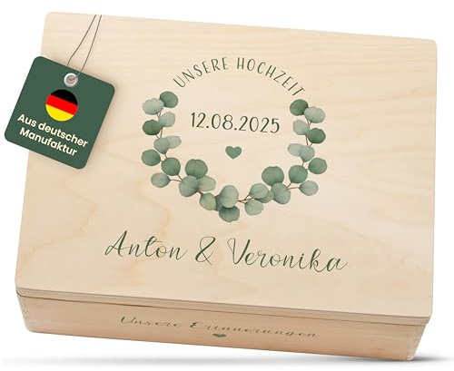 Amari ® Personalisierte Erinnerungsbox aus Holz | Eukalyptus | Individuelles Hochzeitsgeschenk Erinnerung Hochzeit Personalisiertes Holzkiste