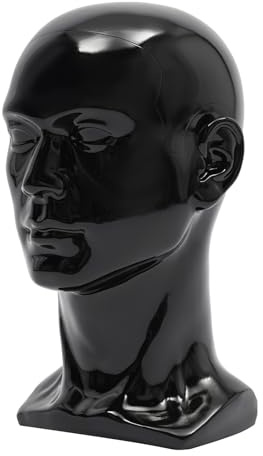 Qussse Perückenkopf aus PVC, Kopfumfang 50cm, Höhe 30cm, Schwarz | Schaufensterpuppe Kopf, Männlich Modellkopf, für Perücken Kopfhörer Hüte und Schmuck