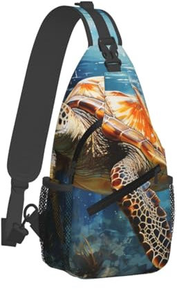 QVUEagriSJ Schultertasche für Herren und Damen, Crossbody-Rucksack, Unterwasserwelt, Delfin, Fisch, Crossbody-Tasche, Brusttasche für Reisen, Sport, Schildkröte schwimmen im Meer, Einheitsgröße,