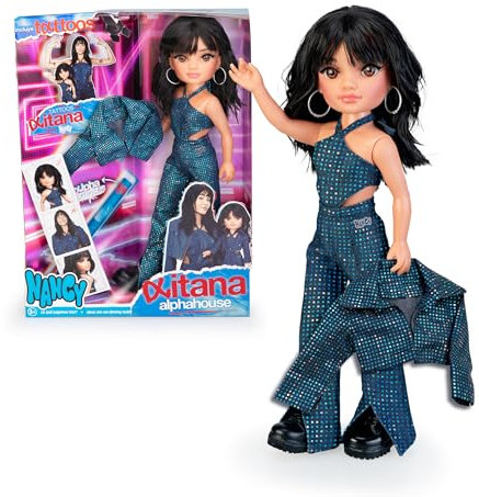 Nancy Aitana Alphahouse, Muñeca como la Cantante, Melena Oscura con Corte a Capas, Conjunto Diseñado por JC Pajares, Hoja de Tatuajes de Aitana, Certificado de Autenticidad, 3+ años, Famosa (NAC85000)