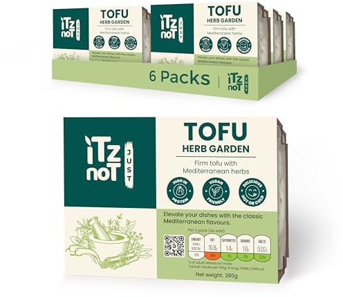 iTz noT JUST TOFU – Herb Garden (Pack of 6, 280g) | Vegan High Protein Tofu | Gluten Free | Low Fat & Low Carb | Plant Based Nigari Tofu | Herb Flavoured Tofu for Cooking, Salads & Healthy Meals