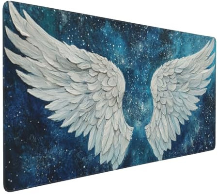 Gaming Mauspad XXL Blau Mousepad 800x400x4mm weiße Flügel Verlängertes Mauspad Schreibtischauflage,Genähte Kanten Mauspad,Verbessert Präzision Geschwindigkeit Wasserdicht Geeignet für Büro und Spiele