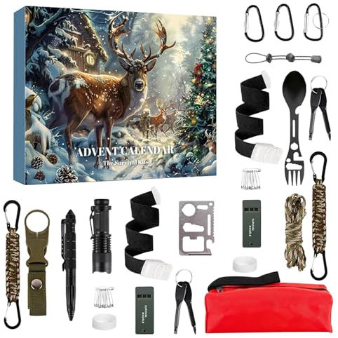 Survival Kit Adventskalender - Adventskalender 2024 Männer Survival Kit | Countdown Kalender mit Survival Tool | 24 Tage Countdown bis Weihnachten | Urlaub Überraschung Geschenk für Outdoor