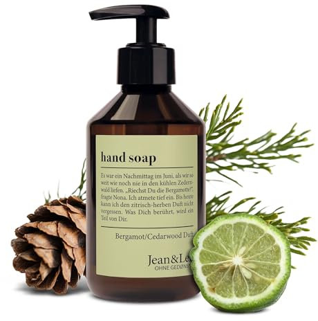 Jean & Len Handseife Bergamot & Cedarwood, reinigt beanspruchte Hände, für die tägliche Anwendung geeignet, Flüssigseife im Pumpspender, erfrischend-zitrischer Duft, vegan, 250 ml