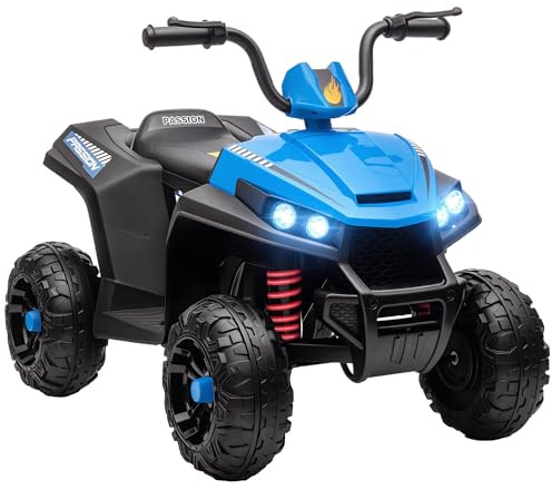 AIYAPLAY Quad elettrico per bambini, 12 V, con sospensioni a 4 ruote, lettore musicale MP3, veicolo per bambini con fari, marcia avanti e indietro, per bambini da 3 a 5 anni, 5 km/h, metallo, blu