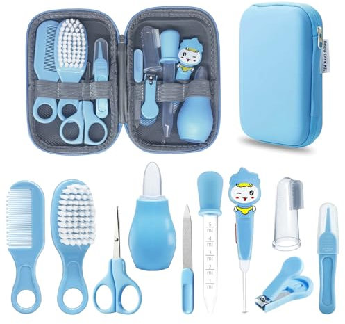 RIGHTWELL 10 in 1 Baby Healthcare and Grooming Kit, Baby Nail Kit with Waterproof Zipper Box, Infant Hair Brush, Toddler Comb, Nasal Aspirator, Nail Clippers, Baby Grooming Kit Newborn