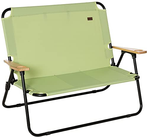 Outsunny Faltstuhl 2-Sitzer faltbar Campingstuhl mit Armlehnen Getränkehalter Outdoor Klappstuhl bis 160 kg belastbar robust Angelstuhl Gartenstuhl für Garten Camping Strand