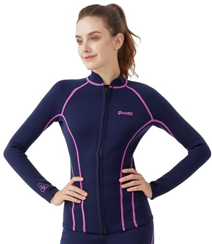 GoldFin Wetsuit Top Women, Womens 2mm Wetsuits Neoprene Long Sleeve Jacket Keep Warm for Water Aerobics Swim Dive Surf Fuchsia-line XX-Large