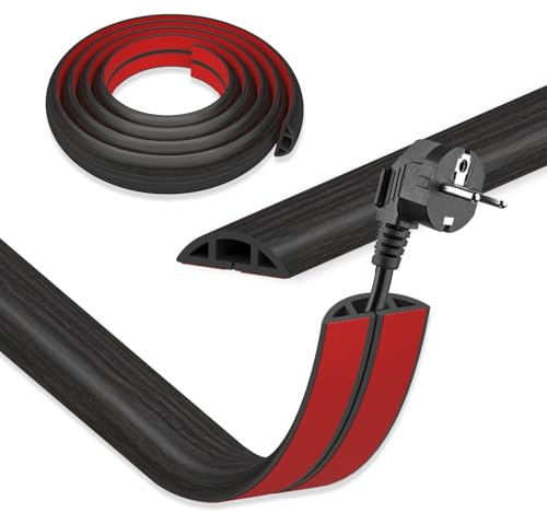 DIKARIYA Passage de Cable au Sol Noir, Bois 1mx30mm Cache Cable Sol, Petit Canal de Câble Flexible, Goulotte Passe Cable PVC Cache Fil Électrique Sol Auto-Adhésif Montage pour Tous Les Bureau