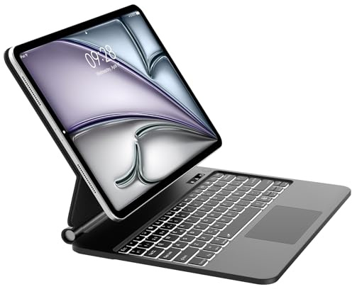 WAVATA Magic Keyboard para iPad Air 13 M3 2025/ M2 2024- Teclado para iPad Pro 12.9'' 2022/2021/ 2020/2018- Español Ñ Bluetooth Retroiluminado Trackpad Teclado, Negro
