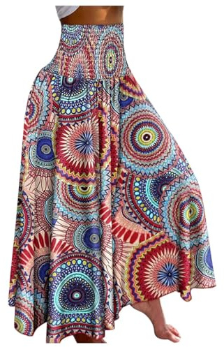 lozssnigzi Pantalon Jupe Femme Décontractée Longue Léger Large Pantalons Boheme Ample Taille Elastique Jupe Culotte avec Poches Été Fluide Chic Pantalon