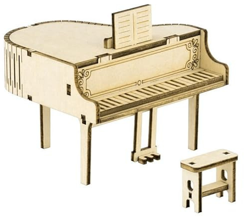 MUSIIN 3D-Holz-Puzzle-Spieluhr für Klavier, DIY-Flügelmodell mit Bank, aufziehbare Spieluhr für Musikliebhaber und Dekoration (Flügel)