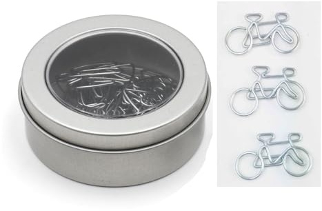 NETPROSHOP Fahrrad Büroklammern Silber 15 Stück in Einer Metalldose mit Sichtfenster