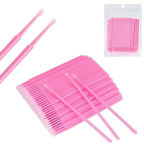 Dreamil Microaplicador, 400 unidades, micropinceles desechables, micro cepillos para pestañas, bastoncillos de limpieza de maquillaje, limpieza (rosa/morado claro/azul) (rosa, 400 unidades)