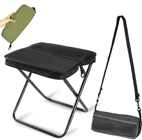 Tabouret à dos pliable, tabouret pliable portable avec bandoulière réglable, mini tabouret de camping pliable avec sac de rangement à fermeture éclair, petit et portable, pour la pêche et les voyages