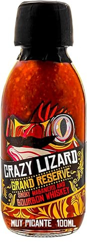 CRAZY LIZARD Smoked Hot Sauce with Whiskey – Very Hot Sauce – Salsa Picante Ahumada Gourmet – Smoky Chili Sauce – 100 ml