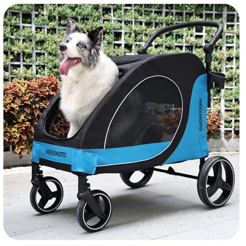 MekkMomo Pet Stroller for Large Dogs, All Terrain 4 Wheels for Jogging Running, Dog Stroller for Large Dogs Up to 88lbs, Foldable Dog Strollers with Adjustable Handle & Breathable Mesh
