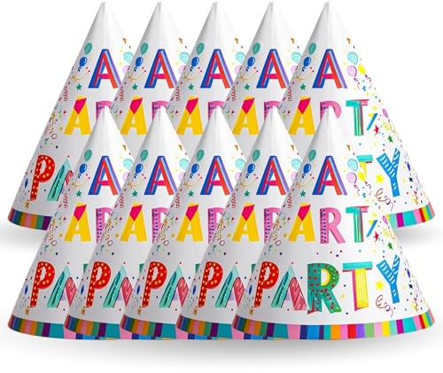 AKH® Party Hats 12 Pack | Colourful Cone Paper Party Hat | Kids & Adults Birthday Party Headwear | Crown Hats for Fun Celebrations | 18CM x 16CM