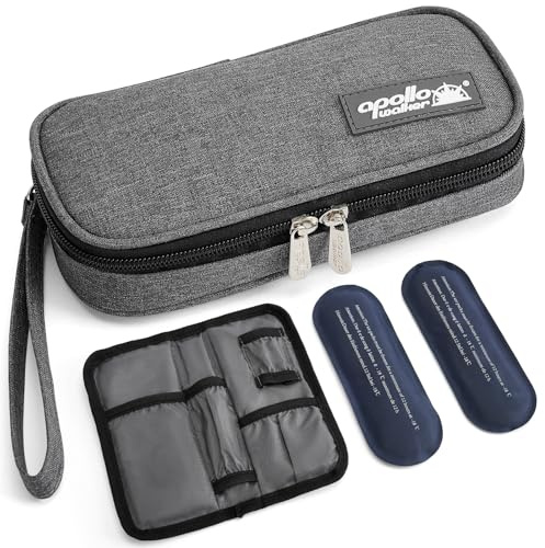 apollo walker Borsa termica piccola per diabetici Grigio | TSA, quattro siberini, mantiene fresco 8–10 ore, Oxford 600D, isolamento in alluminio, scomparti per penne e farmaci