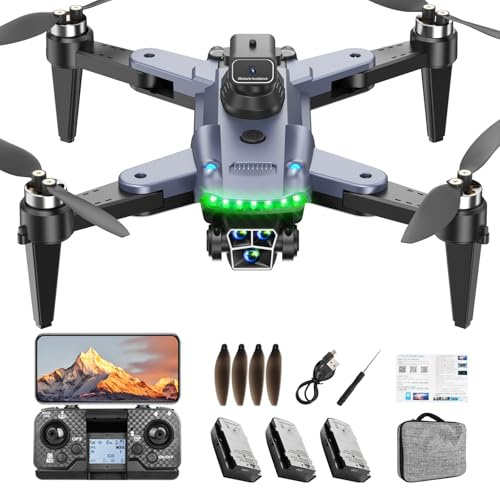 HYTOBP S166 Drohne mit Kamera 4K Erwachsene, GPS Drone mit 3 Kameras/Akkus, RC Quadrocopter mit Bürstenlos Motor, Automatische Rückkehr, Niedrige Batterierückgabe, Follow Me, unter 249g(Schwarz)