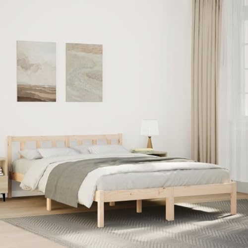 Qnhdfrt Massivholzbett Extra Lang 160x220 cm Kiefernholz Bettgestell mit Lattenrost und Rustikalem Kopfteil Robustes Familienbett für Erholsamen Schlaf