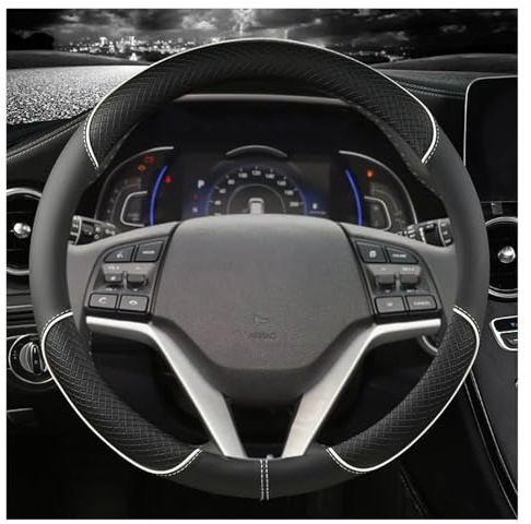 Cubierta Volante para Hyundai para Tucson 3 2015 2016 2017 2018 2019 Funda De Volante De Cuero De Microfibra Antideslizante 38 Cm 15 Accesorios para Automóvil Volante Cuero(Blanco)