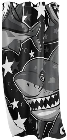 Amooorous Cartoon Cute Black Shark Blackout Curtains for Sliding Glass Door Decorative Window Curtains For Bedroom 84 inches cortinas