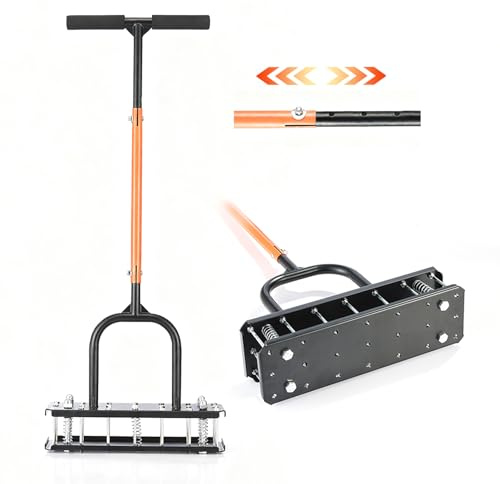 Lawn Aerator Tool – Grass & Yard Aerator, 4 Adjustable Height Settings, Metal Construction with Ergonomic Handle and Spring-Assisted Design for Effortless Yard Care.