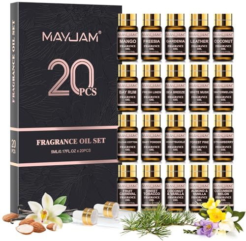 MAYJAM Duftöl Set 20 Stück für Diffusore | Geschenkset mit ätherischen Ölen für Aromatherapie, Luftbefeuchter, DIY