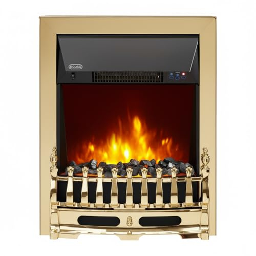 ECOSO Brass Inset Electric Fire with Built In Fan Heater 592 x 482mm