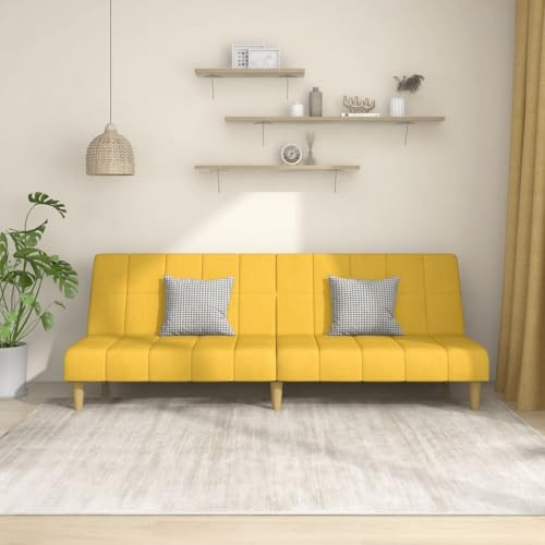 Frdhee Modern Mini Sofa Couchgarnitur,Schlafsofa 2 Sitzer Gelb Stoff,Für Wohnzimmer Schlafzimmer Büro Wohnung,Einfach Zu Montieren