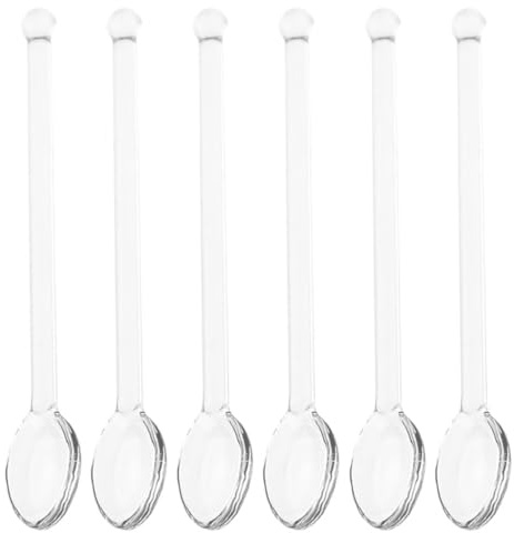 CLISPEED Cucharas de Vidrio Transparentes para Mezclar y Café, 6 Piezas para Bar, Hogar y Fiestas, Cucharillas para Cócteles y Postres