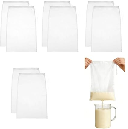 8 Pcs Cheese Cloths For Straining,20*30cm Reusable Cheesecloth Drawstring Straining Nut Milk Mesh Muslin Bags Cloth Juice Strainer,for Cooking Yogurt Nut Food Cold Brew Coffee Bag Convenient Durable
