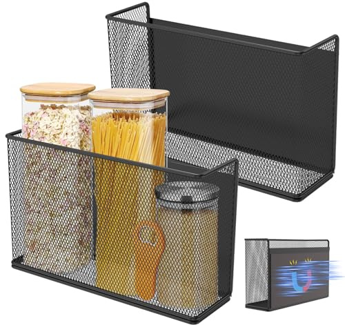 JUNFEIFLUX Magnetregal für Kühlschrank, Magnetisches Gewürzregal Schwarz | Großer Magnet-Organizer aus Carbonstahl als Kühlschrank-Regal & Gewürzhalter für Küche, Büro, Whiteboard und Magnetwand.