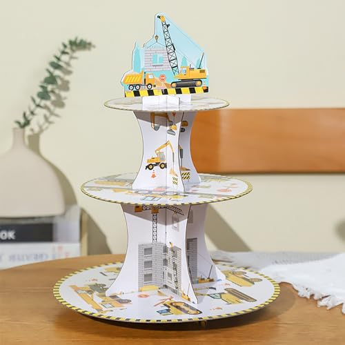 Tourima Bagger Muffins Cupcake Ständer, Kran Tortenständer Etagere, Dino Geburtstagsdeko Etagere 3 Etagen, Muffinförmchen Papier Bagger Geburtstag Deko, Tortendeko Donut Ständer Cupcake Transportbox