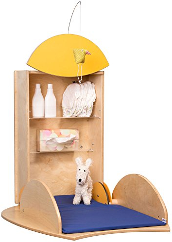 KEMMLIT Parla Wickeltisch/Timkid owo Birke- klappbar als Wickelstation/Wickelregal, Birke, Formholz, inkl. Wickelauflage