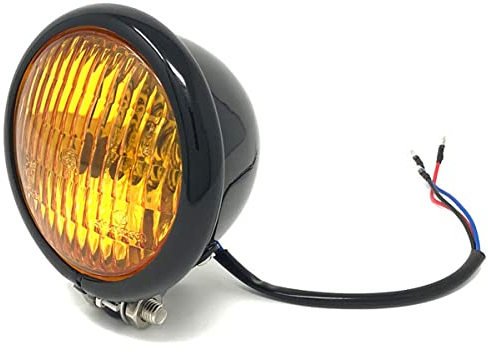 Alchemy Parts Faro universale per moto da 120 mm in NERO con lente gialla per Chopper, Bobber, Cafe Racer, Scrambler Project, Custom Street Bike