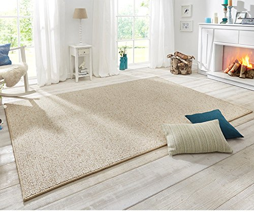 BT Carpet Wolly Tapis de Salon - Tissu Plat à Poils Courts Aspect Laine Skandi Skandi Salle à Manger, Salon, Chambre d'enfant, Chambre à Coucher, crème, 80 x 150 cm