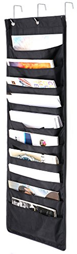 IGNPION 10 Pockets Hanging File Organizer Over Door Storage Pocket Chart Cascading Wall Organizer Hanging Literature Magazine Paper Holder with 3 Hooks for Home Office School