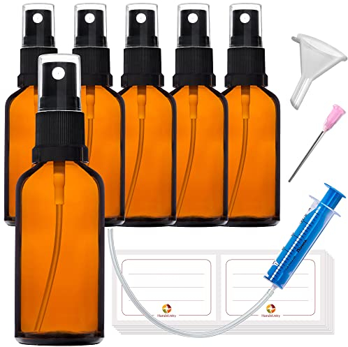 HandsUnity 50ml-6pz di Bottiglia di Vetro Dello Spruzzatore - set di Bottiglia di Vetro Ambrato Della Farmacia con Bottiglia di Vetro Atomizzatore Nero in Vetro Marrone compreso 17 Accessori