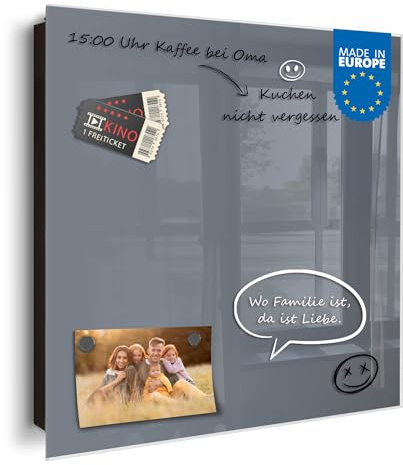 banjado Großer Schlüsselkasten Glas - Schlüsselbox 30x30cm mit 50 Haken - Schlüsselkasten modern für Schlüsselaufbewahrung mit beschreibbarer, magnetischer Glastür - Farbe Silber Metallic