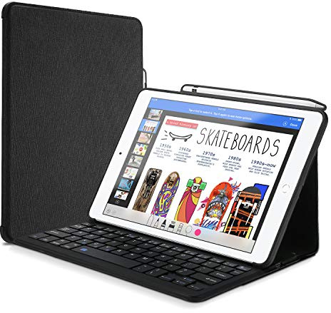 ProCase Funda Teclado Inglés con Portalápiz para iPad Air 10.5/Pro 10,5, Carcasa Protectora con Soporte/Tapa Inteligente/Teclado Inalámbrico Americano para iPad Air 2019/Pro 10.5 pulgadas 2017 -Negro