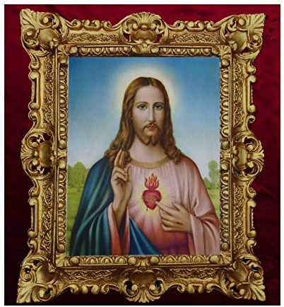 Lnxp GEMÄLDE SACRO CUORE DI GESU JESUS IKONEN BILDER Heiligenbild mit Rahmen 45x38cm Sacro Cuore di Jesù 'heilig Herz Jesu' von Pompeo Batoni 48B