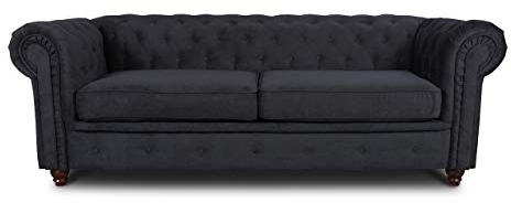 Sofnet Sofa Chesterfield Asti 3-Sitzer, Couch 3-er, Glamour Design, Couchgarnitur, Sofagarnitur, Holzfüße, Polstersofa - Wohnzimmer (Schwarz (Capri 19))